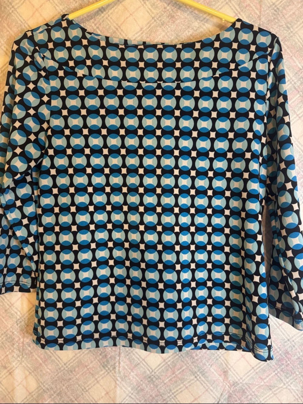 Geometric Blue Pattern Boatneck Blouse